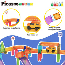 Load image into Gallery viewer, 60pc Magnet Tile Race Track Set LED Car Travel Size-PTMR60