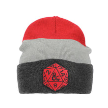 Load image into Gallery viewer, Dungeons and Dragons Game Striped Red Marled Embroidery Logo Knitted Beanie Hat for Winter