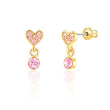 Load image into Gallery viewer, Little Luxe Drop Earrings | Heart with Pink Cubic Zirconia