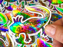 Load image into Gallery viewer, HOLO STICKER: "Tattsolotl" Tattooed Axolotl