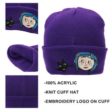 Load image into Gallery viewer, Coraline & Black Cat Character Art Purple Cuff Beanie