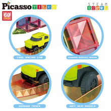 Load image into Gallery viewer, 60pc Magnet Tile Race Track Set LED Car Travel Size-PTMR60