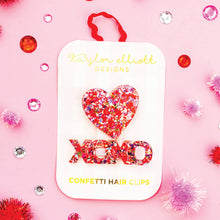 Load image into Gallery viewer, Hair Clip Set - Heart + XOXO - Red + Pink Confetti