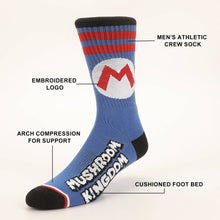 Load image into Gallery viewer, Super Mario Bros Mushroom Kingdom Mens Athletic Crew Socks