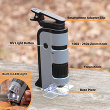 Load image into Gallery viewer, 100x-250x LED High Power Pocket Microscope w/ Phone Adapter