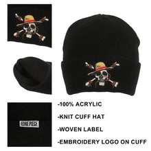 Load image into Gallery viewer, One Piece Straw Hat Pirates Skull & Crossbones Logo Black Cuff Beanie