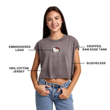 Load image into Gallery viewer, Hello Kitty Embroidered Character Face Women's Black Ram Hem Cropped Tank: Medium