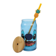 Load image into Gallery viewer, Disney Stitch Big Face 15 Oz Blue Glass Bottle With Straw & Lid