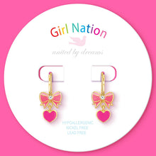 Load image into Gallery viewer, Pink Heart & Bow | Leverback Dangle Earrings | Valentine's