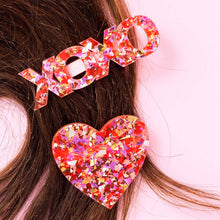 Load image into Gallery viewer, Hair Clip Set - Heart + XOXO - Red + Pink Confetti