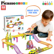 Load image into Gallery viewer, 60pc Magnet Tile Race Track Set LED Car Travel Size-PTMR60
