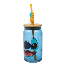 Load image into Gallery viewer, Disney Stitch Big Face 15 Oz Blue Glass Bottle With Straw & Lid