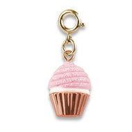 GOLD PINK GLITTER CUPCAKE CHARM