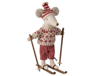 Winter mouse with ski set, Mum - Red