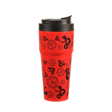 Load image into Gallery viewer, Dungeons &amp; Dragons D20 Dice &amp; Logo Red 27 Oz Stainless Steel Coffee Tumbler
