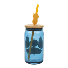 Load image into Gallery viewer, Disney Stitch Big Face 15 Oz Blue Glass Bottle With Straw &amp; Lid
