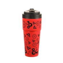 Load image into Gallery viewer, Dungeons &amp; Dragons D20 Dice &amp; Logo Red 27 Oz Stainless Steel Coffee Tumbler
