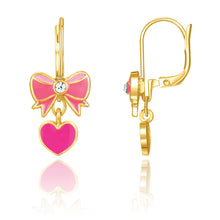 Load image into Gallery viewer, Pink Heart &amp; Bow | Leverback Dangle Earrings | Valentine's
