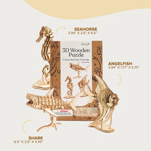 Load image into Gallery viewer, 3D Laser Cut Wooden Puzzle Bundle Pack: Sea Animals
