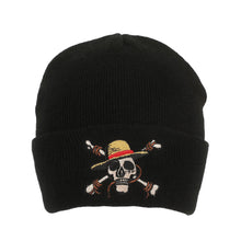 Load image into Gallery viewer, One Piece Straw Hat Pirates Skull &amp; Crossbones Logo Black Cuff Beanie
