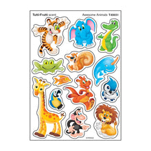 Load image into Gallery viewer, Awesome Animals, Tutti-Frutti scent Scratch 'n Sniff Stinky Stickers® – Mixed Shapes
