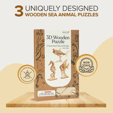 Load image into Gallery viewer, 3D Laser Cut Wooden Puzzle Bundle Pack: Sea Animals
