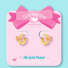 Load image into Gallery viewer, Pink Bow Earlets | 18K Gold Plated Girls Huggie Earrings
