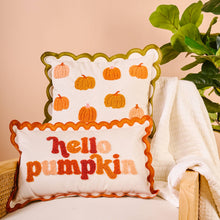 Load image into Gallery viewer, Scalloped Square Throw Pillow-Pumpkin Patch
