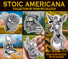 Load image into Gallery viewer, VINYL STICKER: Hipster Bigfoot (Stoic Americana) (4-inch)
