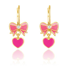 Load image into Gallery viewer, Pink Heart &amp; Bow | Leverback Dangle Earrings | Valentine's
