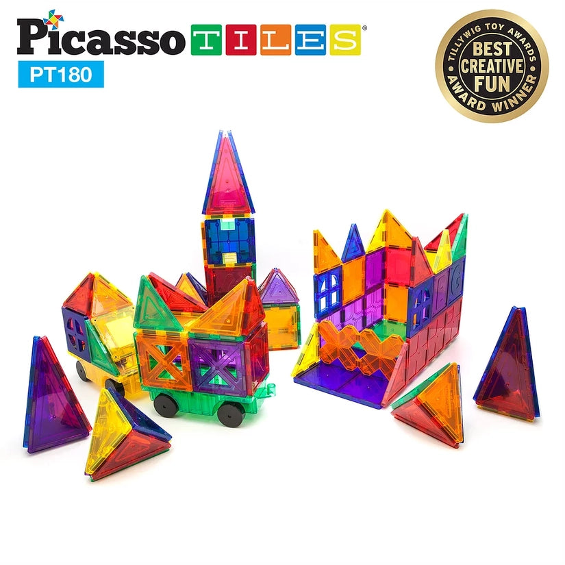 PicassoTiles 180 Piece Deluxe Magnetic Tileset