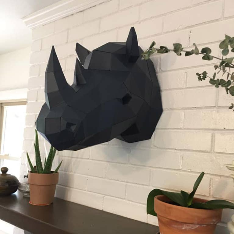 Rhino Head PaperCraft Origami Wall Art, 3D Paper Wall Art